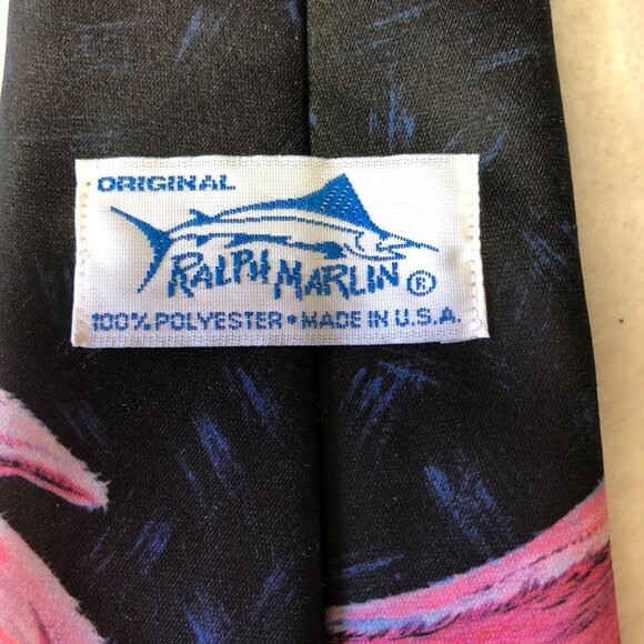 Ralph Marlin Blaine Heilman Vintage 1989 Black & Pink Pig Tie - Picture 4 of 6